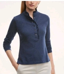 Brooks Brothers Cotton Ruffled Henley Navy blue XS - Picture 1 of 6