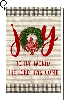 Christmas Joy Garden Flag Cardinal Yard Flag Double Sized Burlap Winter Holiday  - Image 1 of 4
