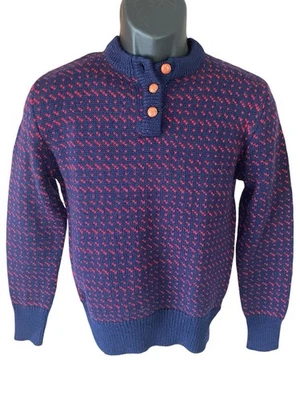 Suéter de Lana Sierra Designs Para Mujer Mediano Azul Rojo 1/4 Botón Cuello Redondo De Colección Foto 1 de 4