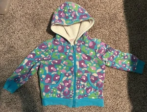Hanna Andersson Fleece Jacket Floral Flowers Size 3T 90 Hooded Zipper $59! - Picture 1 of 5