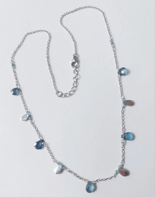 Collana in argento 925 con topazio london a goccia e cubic zirconia azzurri - Immagine 1 di 4