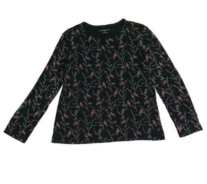 Croft & Barrow Top Damen klein schwarz Kardinal Vogel Print Langarm - Bild 1 von 3