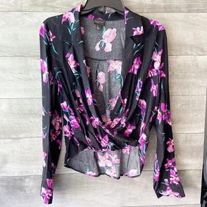 Free Press women's Floral Drape plunge Neck Long Sleeve Blouse top size: xs - Imagen 1 de 5