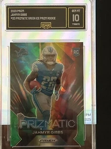 2023 Prizm #20 Jahmyr Gibbs - Prizmatic Green Ice GMA 10 Rookie RC Detroit Lions - Picture 1 of 2