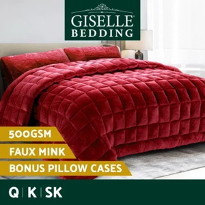 Giselle Faux Mink Quilt Throw Blanket Plush Queen King SK Comforter Winter Warm - Picture 1 of 20