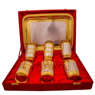 Brass Tumbler Glass for Drinking Water | Set of 6 |1920 Ml. | Silver-Gold Plated - Изображение 1 из 3