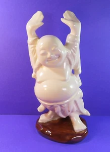 Vintage Asian Porcelain Cheering Happy Good Luck Buddha Statue 14” Tall - Signed - Picture 1 of 17
