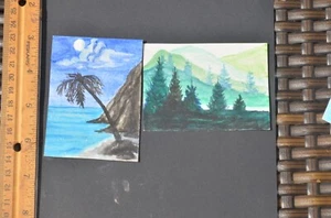 ACEO Original Art Watercolor Landscapes Original not a print mixed media x2 - Picture 1 of 3