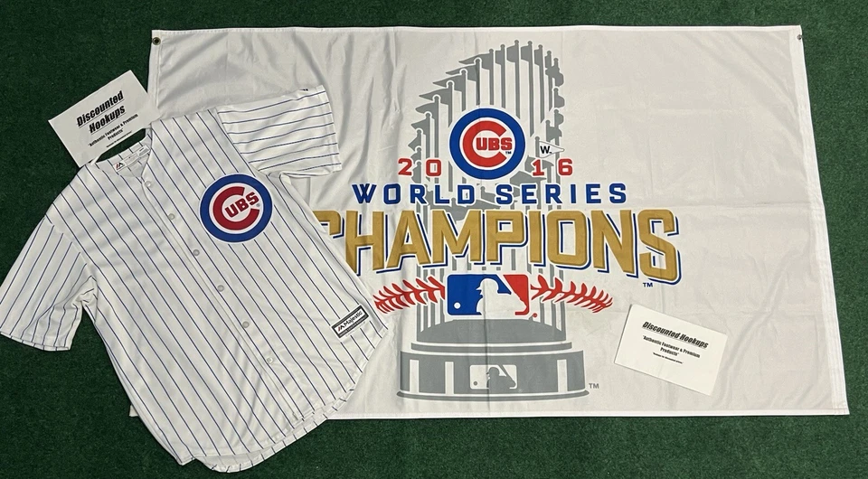 Camiseta majestuosa de los Chicago Cubs 2016 campeones de la Serie Mundial 3' x 5' bandera para hombre talla M Foto 1 de 4