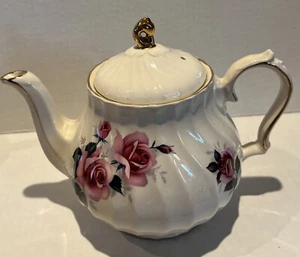 VINTAGE SADLER Porcelain Pink Rose Cream White With Gold Trim, Teapot England  - Picture 1 of 5