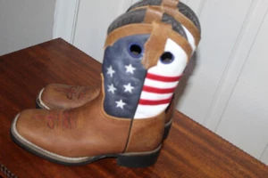 JB DILLON KIDS USA FLAG PATRIOTIC LEATHER BOOTS SZ 13.5 EUC MADE IN MEXICO - Bild 1 von 10