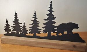 BLACK BEAR WOODS METAL SCULPTURE SIGN Forest Rustic Lodge Cabin Home Decor NEW