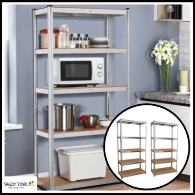 SCAFFALE IN METALLO 5 RIPIANI LEGNO MOBILE COMPONIBILE CUCINA UFFICIO MULTIUSO - Immagine 1 di 4