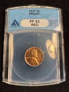 ANACS PF63 RD 1937 Lincoln Wheat Cent PR Proof Red - Picture 1 of 2