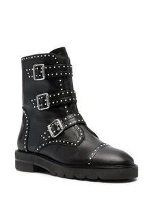 Botas Stuart Weitzman Jesse Lift Talla 10 Cuero Negro Tachonado Combate NUEVAS $790 - Imagen 1 de 14