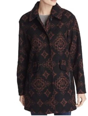 Casaco feminino novo com etiquetas Pendleton preto/marrom Mercer Island mistura de lã G ÓTIMO - Imagem 1 de 4