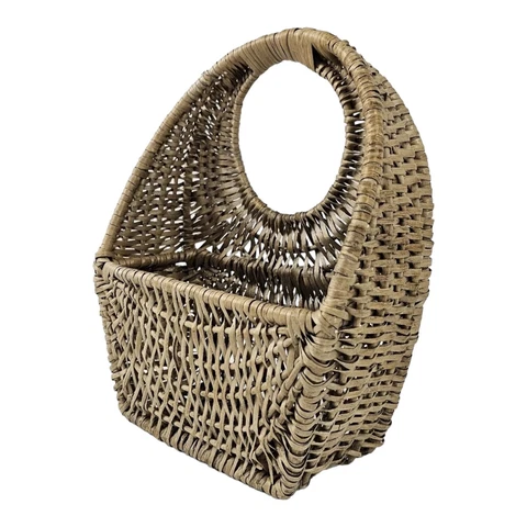 Vintage Wicker Rattan Gondola Basket Wall Pocket Woven Planter 70's Stand Hang Cover