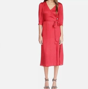 Michael Kors Women's Subtle Cheetah Jacquard Midi True Wrap Dress Red Size S NWT - Picture 1 of 2