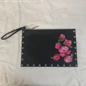 NWT Black White House Black Market Leather Studded Pouch - Picture 1 of 4