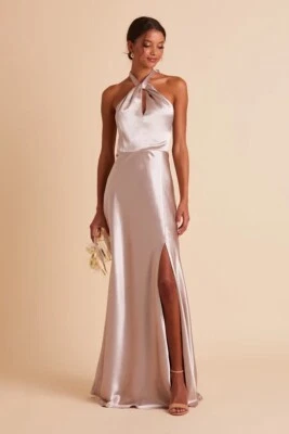 Vestido gris pájaro Mónica cuello halter satinado topo abertura alta espalda abierta talla XS Foto 1 de 4