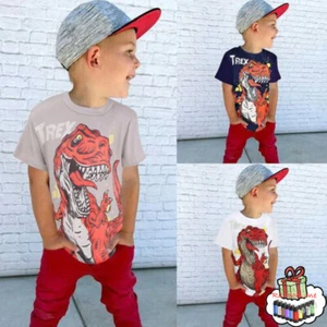 Summer Toddler Boy Girl Short Sleeve Cartoon Dinosaur Prints T Shirt Casual Top - Picture 1 of 20