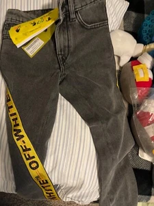 $440 Off-White Kids Boys Gray Contrast Logo Tape Straight Jeans Pants Size 6 - Picture 1 of 3