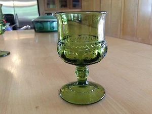Indiana Glass Green Avocado King's Crown Thumbprint Wine Sherry Footed Glass - Picture 1 of 3