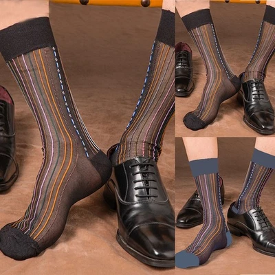Calcetines de vestir transparentes delgados para hombre con rayas elegantes perfectos para cualquier atuendo Foto 1 de 4