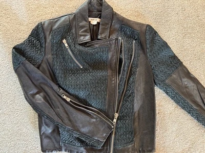 HELMUT LANG Negro Guijarro Cuero Texturizado Tela Cremallera Crop Biker S Pequeño RARO Foto 1 de 4