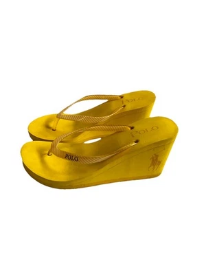 Sandalias de tacón de cuña Polo Ralph Lauren para mujer talla 6 logotipo amarillo Foto 1 de 4