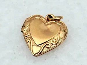 Vintage 14k Gold Filled Etched Floral Design kleines zierliches Herz Medaillon - Bild 1 von 4
