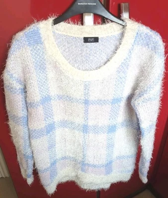 F&F fluffy Cream And Blue Jumper Size 8 - Image 1 of 4