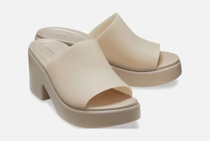 Crocs Brooklyn Frosted Slide Heel Damen Taupe Sandalen - Neu und Originalverpackt - Bild 1 von 8