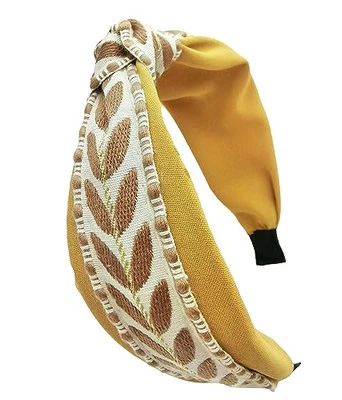 Boho узловатый желтый обруч для волос с ручной работы кружева вышивка листья металла  - Изображение 1 из 4