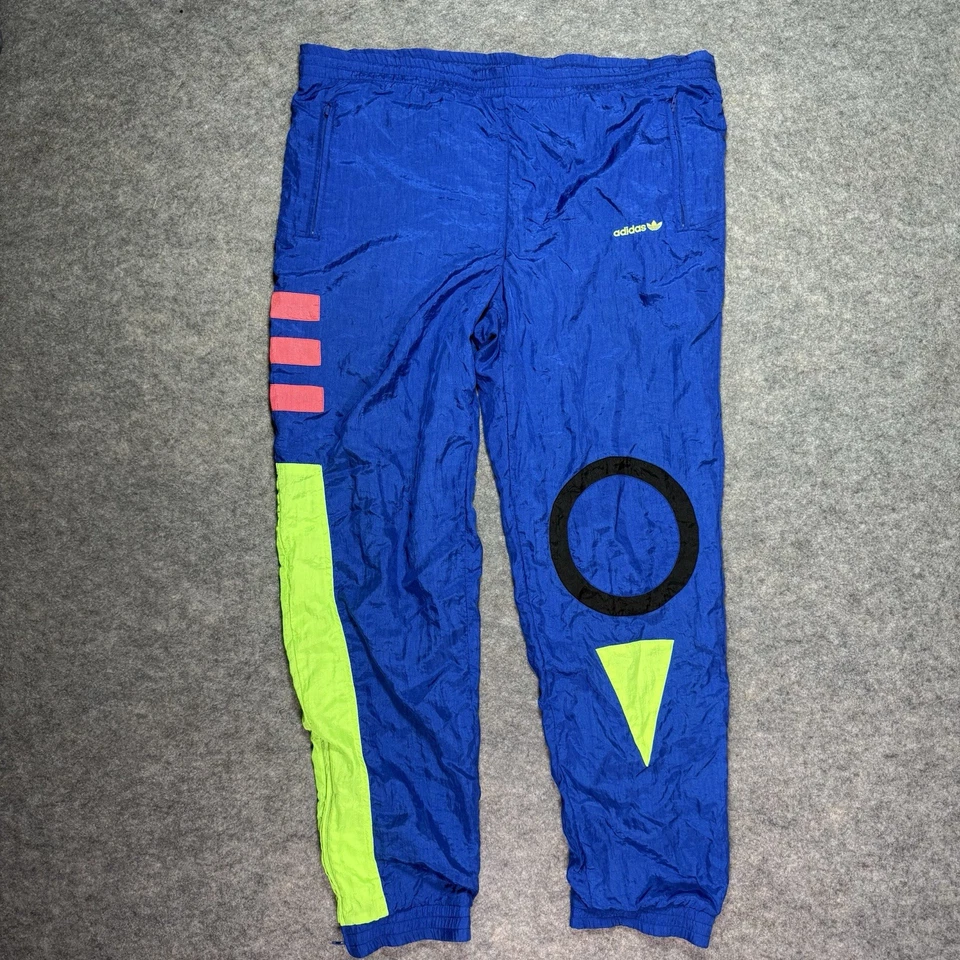 Adidas Original Trifolio Retro Track Pant Men's Sz Fits W42xL32 Blue Neon Green - Image 1 of 4