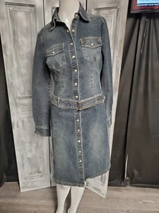 Moda International Denim Jeans Snap Tailored Western Dress XS VTG Cowgirl Duster - Picture 1 of 8