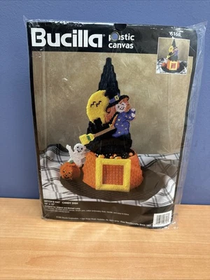 BUCILLA #6158 Halloween Witch's Hat Candy Dish Plastic Canvas Craft Kit New 1995 - Image 1 of 4