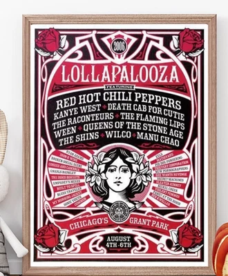 Póster Lollapalooza 2006 sin marco 24x36 Shepard Fairey RHCP arte de Chicago Foto 1 de 3