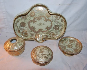 Antique Ornate Gold Overlay Moriage Vanity Set Handpainted - Picture 1 of 8