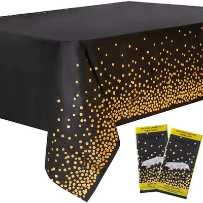 Black and Gold Disposable Tablecloth for Party Gold Dot Rectangular Plastic T... - Image 1 of 4