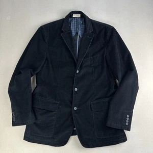 J Crew Corduroy Holmes Sport Coat Mens Large Black 3 Button Blazer Jacket Cotton - Picture 1 of 24