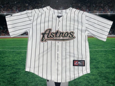 Houston Astros Pinstripe Majestic Baseball Jersey Kids Sz 7 Preowned - Image 1 of 4