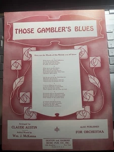 B 1930 Blues Noten THOSE GAMBLER’S BLUES Are: Claude Austin - Bild 1 von 3