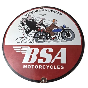 Vintage BSA Motorcycle Sign - Motor Bike Dealer Gas Pump Service Porcelain Sign - Picture 1 of 14