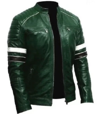 Men's Motorcycle 100% Green Genuine Lambskin Leather Biker Soft Festive Jacket - Image 1 of 4
