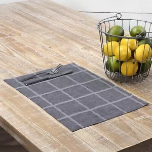 JULIE Navy Blue PLAID Placemat Set Cotton/Linen Blend Windowpane Plaid VHC - Picture 1 of 4