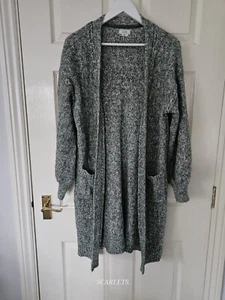 Fat Face Longline Cardigan Size 12 Open Front Pockets Green Marl Wool Blend - Picture 1 of 11
