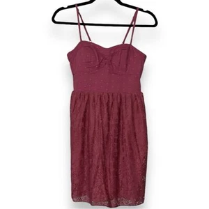 American Eagle Outfitters size x-small spaghetti strap maroon dotted lace dress - Picture 1 of 13