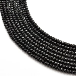 Faceted Black Onyx Gemstone Loose Beads For Jewelry Making 14inch - Picture 1 of 7