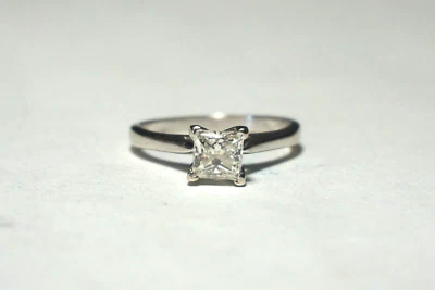 (RI4) 14k White Gold Princess Engagement Ring (1.00 CTW) Size 8.25 (3.4 Grams) - Image 1 of 4
